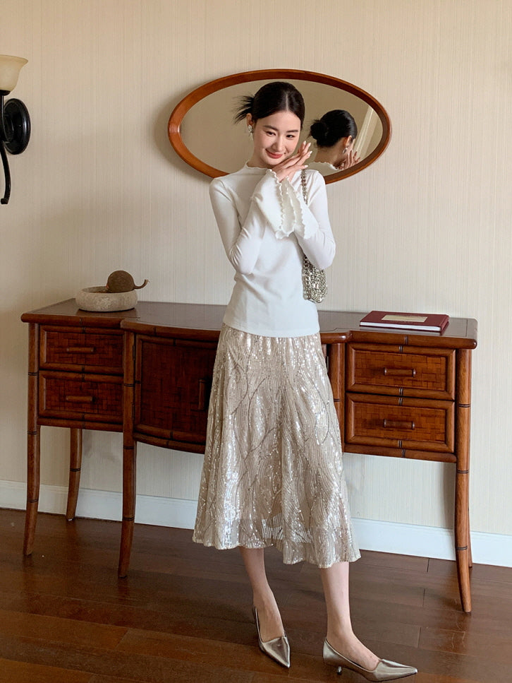 Champagne Sequin A-Line Skirt