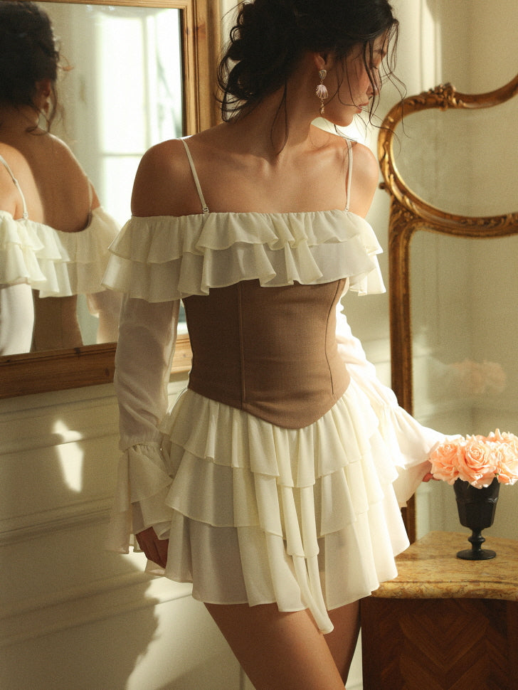 Off-Shoulder Ruffle Corset Mini Dress Romantic Fairytale Outfit S Off-Shoulder Ruffle Corset Mini Dress Romantic Fairytale Outfit S