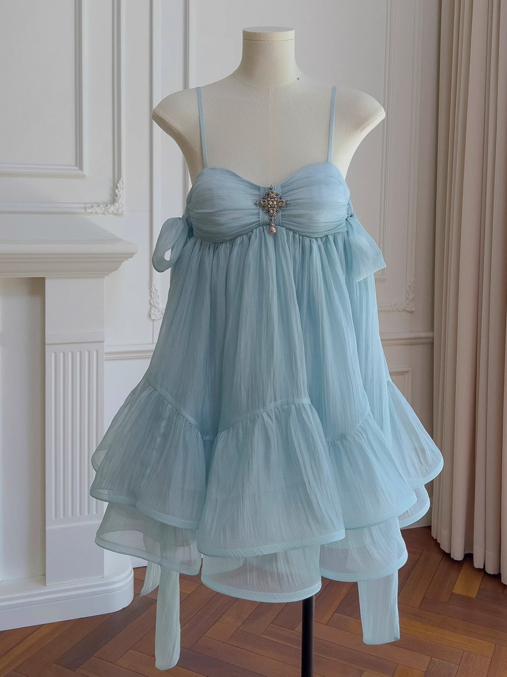 Blue Layered Jewel Dress Fairycore Outfit Princess Aesthetic M Blue Layered Jewel Dress Fairycore Outfit Princess Aesthetic M