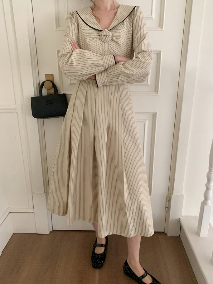 Striped Sailor Collar Dress
