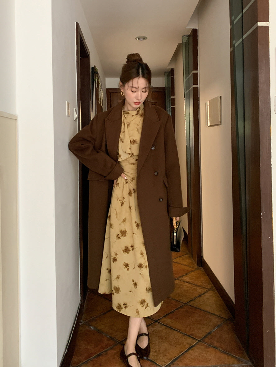 Vintage Floral Tie-Neck Dress