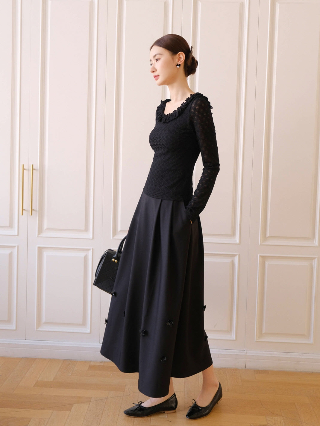 Black Vintage Floral Accent Skirt