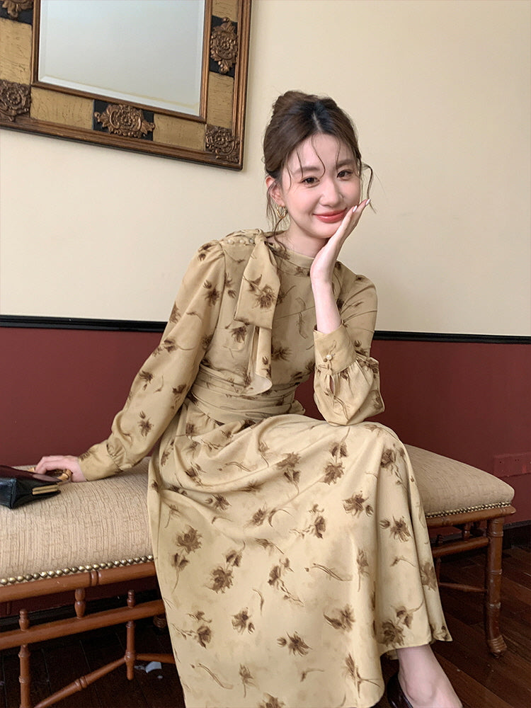 Vintage Floral Tie-Neck Dress