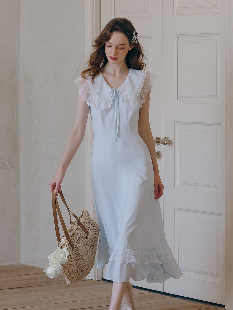 Sky Blue Lace Collar Dress – Fairy Princesscore Outfit M