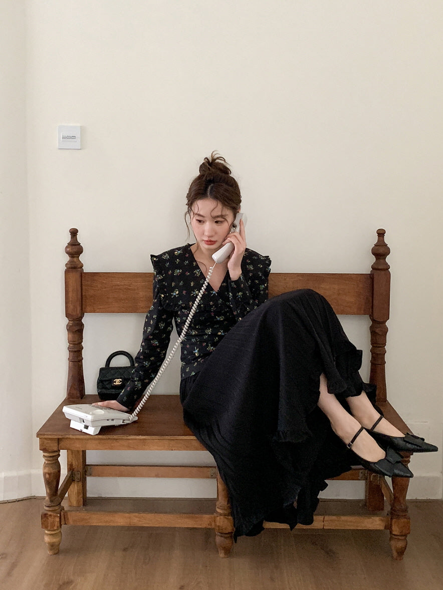 Black Vintage Floral Blouse