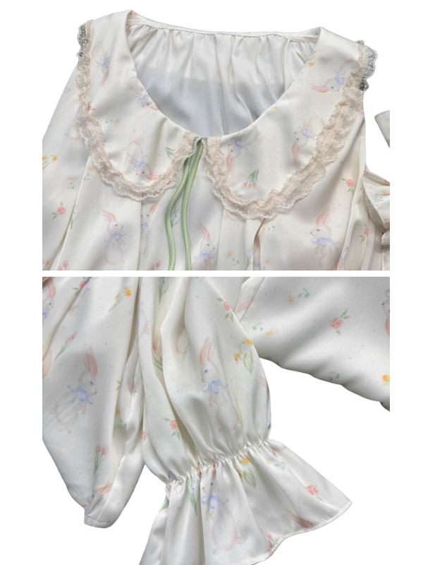 Pastel Bunny Lace Collar Nightgown