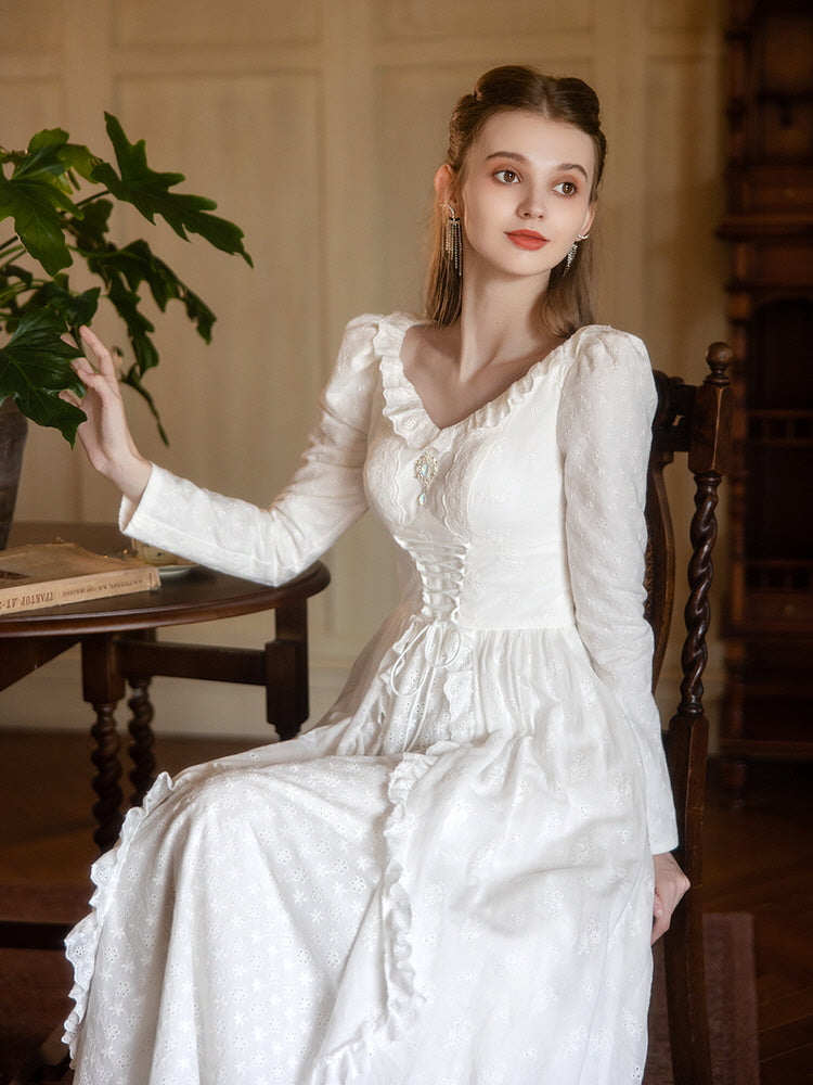 Princess Lace Vintage White Long Dress