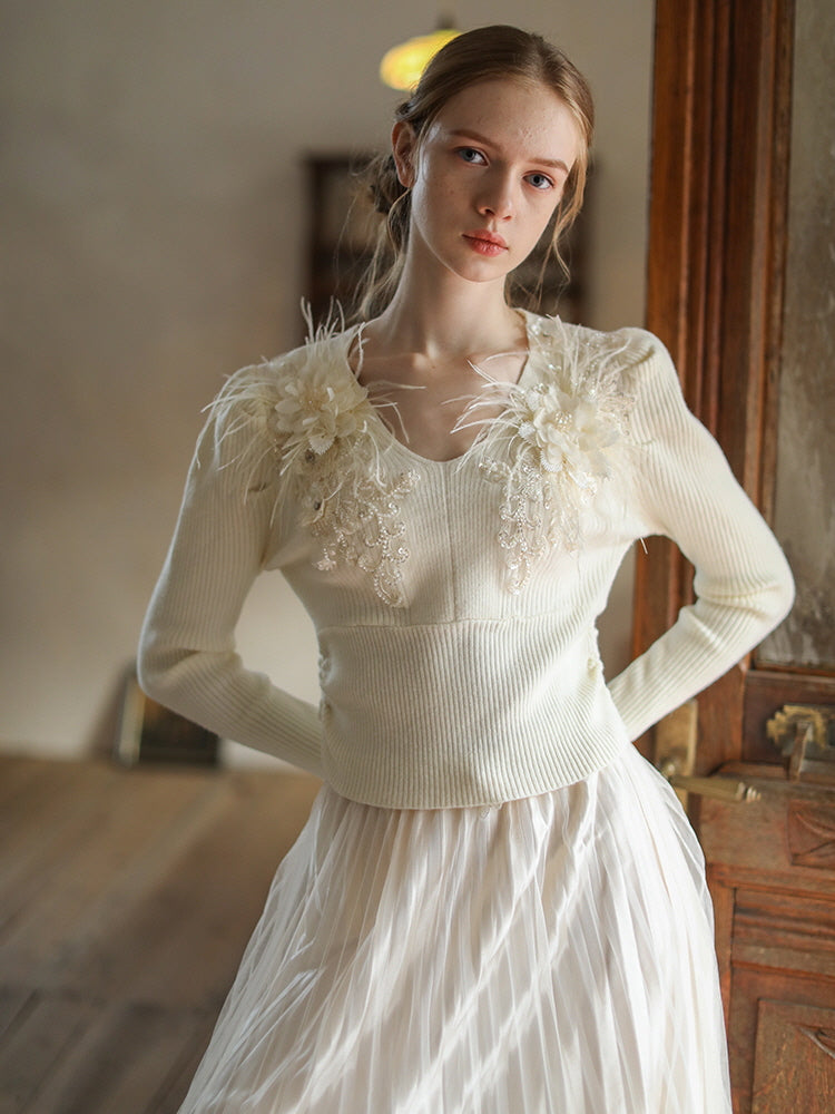 Ivory Bloom Embellished Sweater