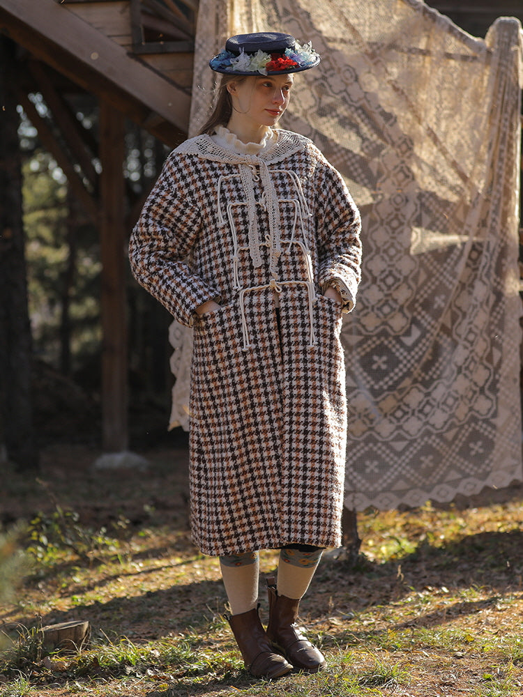 Vintage Houndstooth Lace Trim Coat