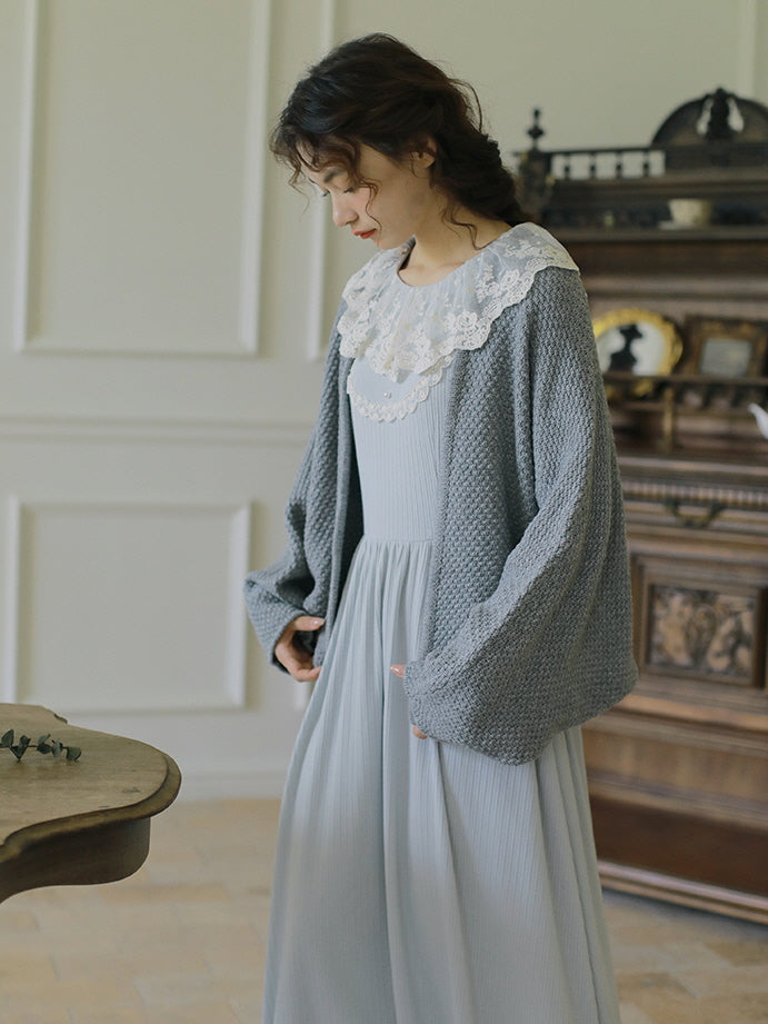 Powder Blue Lace Collar Knit Dress