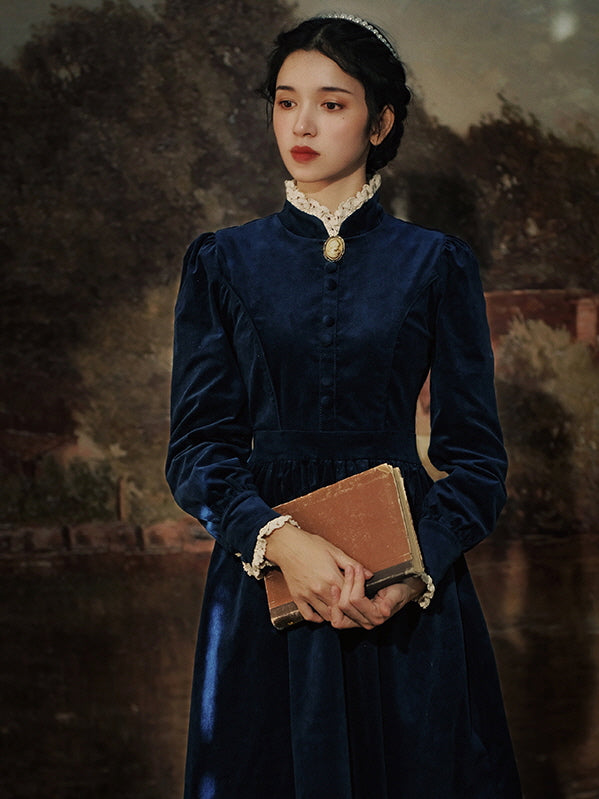 Navy Velvet Victorian Dress