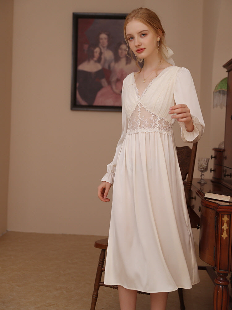 Ethereal Elegance White Lace Nightgown