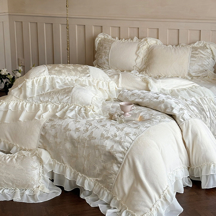 Butterfly Embroidered Velvet Bedding Set