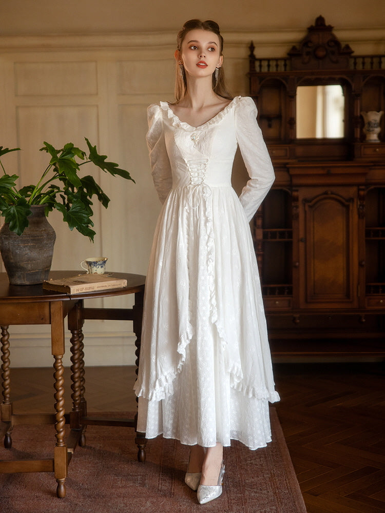 Princess Lace Vintage White Long Dress