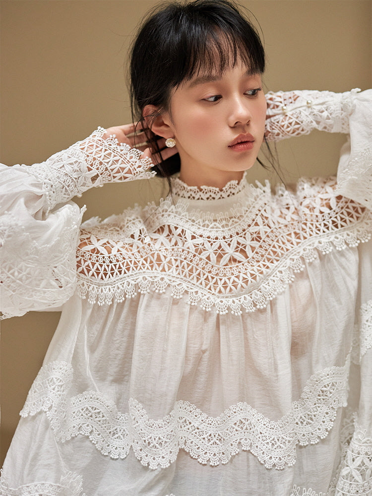 Victorian-Inspired White Lace Blouse