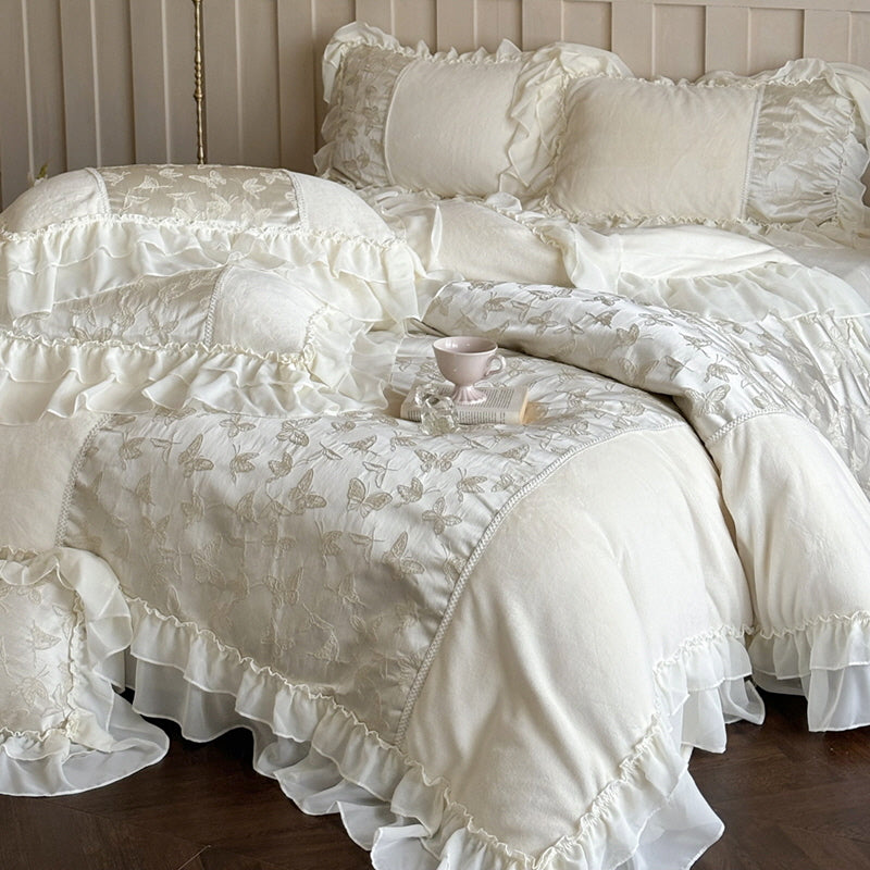 Butterfly Embroidered Velvet Bedding Set