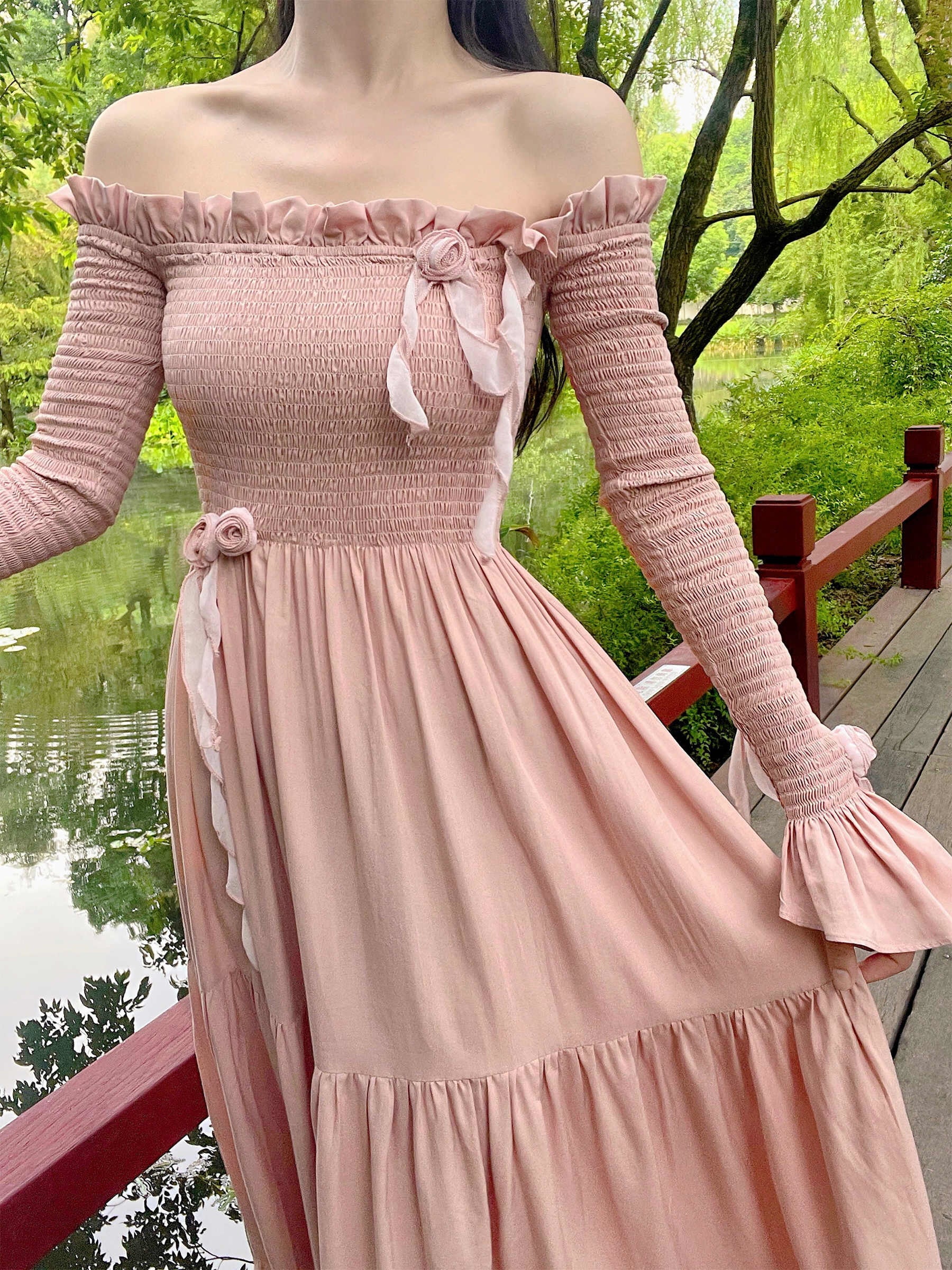 Romantic Cotton Retro Off-Shoulder Dress