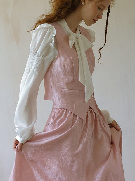 Soft Pink Satin Buttoned Vest