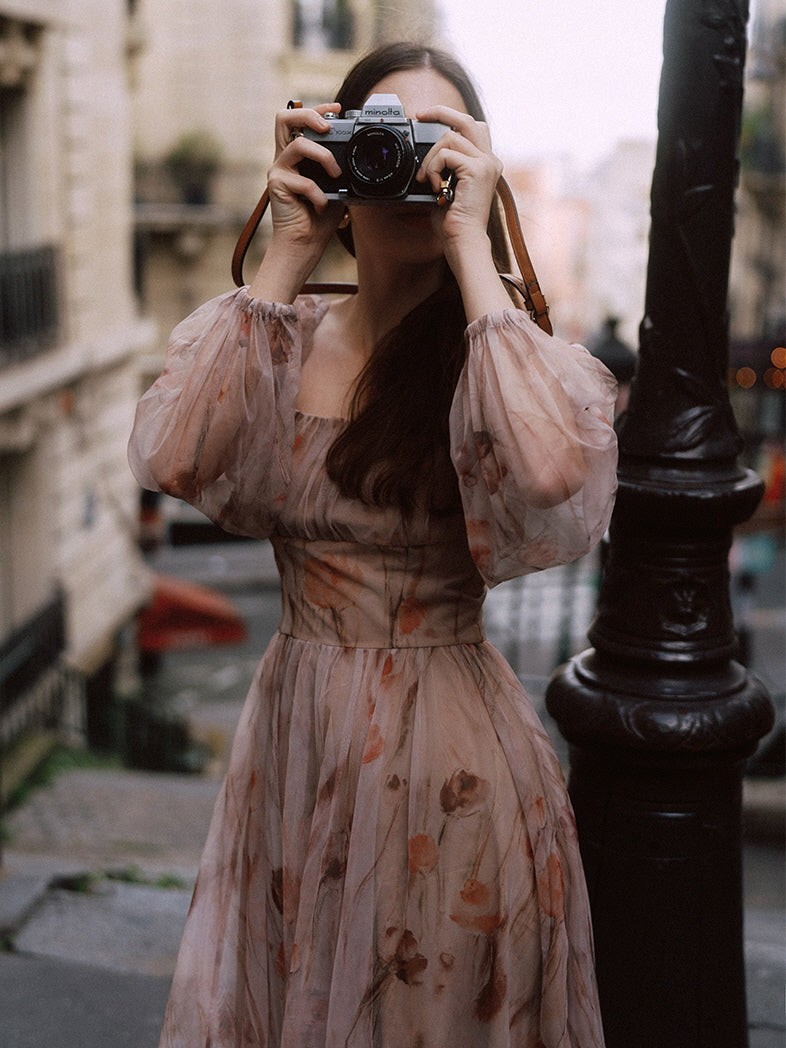 Dusky Floral Dream Puff Sleeve Dress