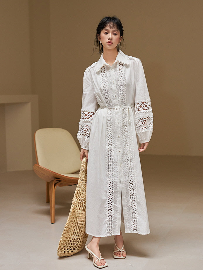 Ethereal Lace-Trimmed Cotton Ramie Dress