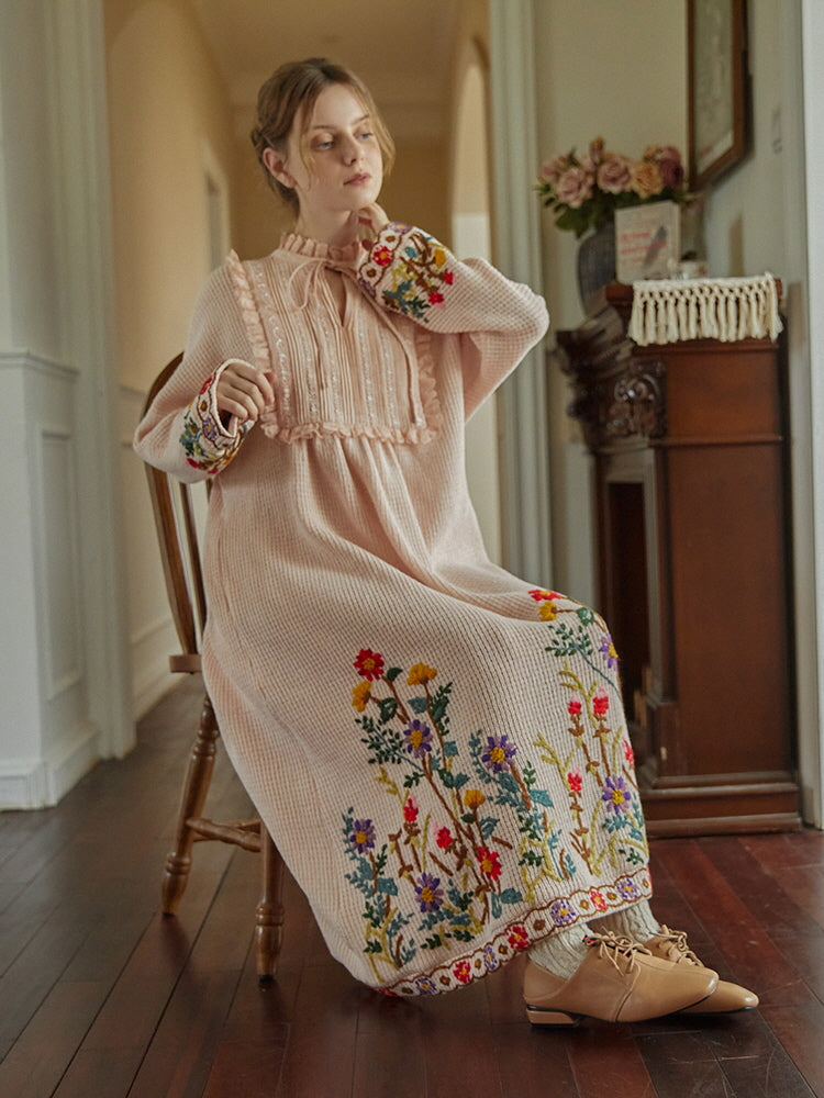 Floral Embroidered Vintage Cottage Dress