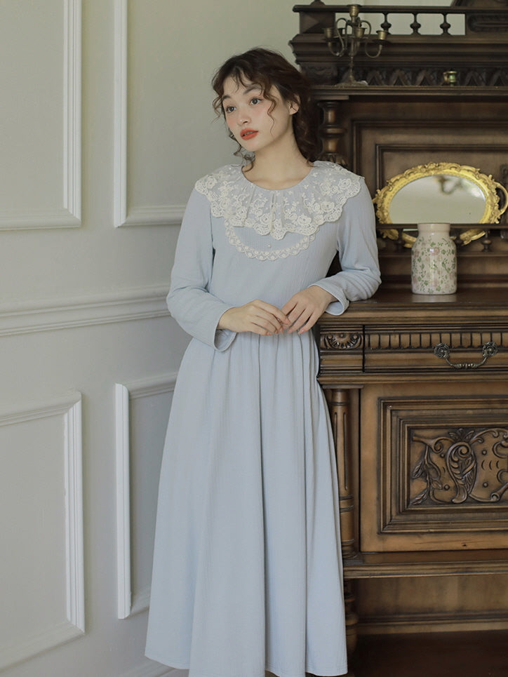 Powder Blue Lace Collar Knit Dress