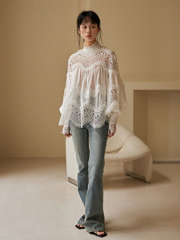 Victorian-Inspired White Lace Blouse