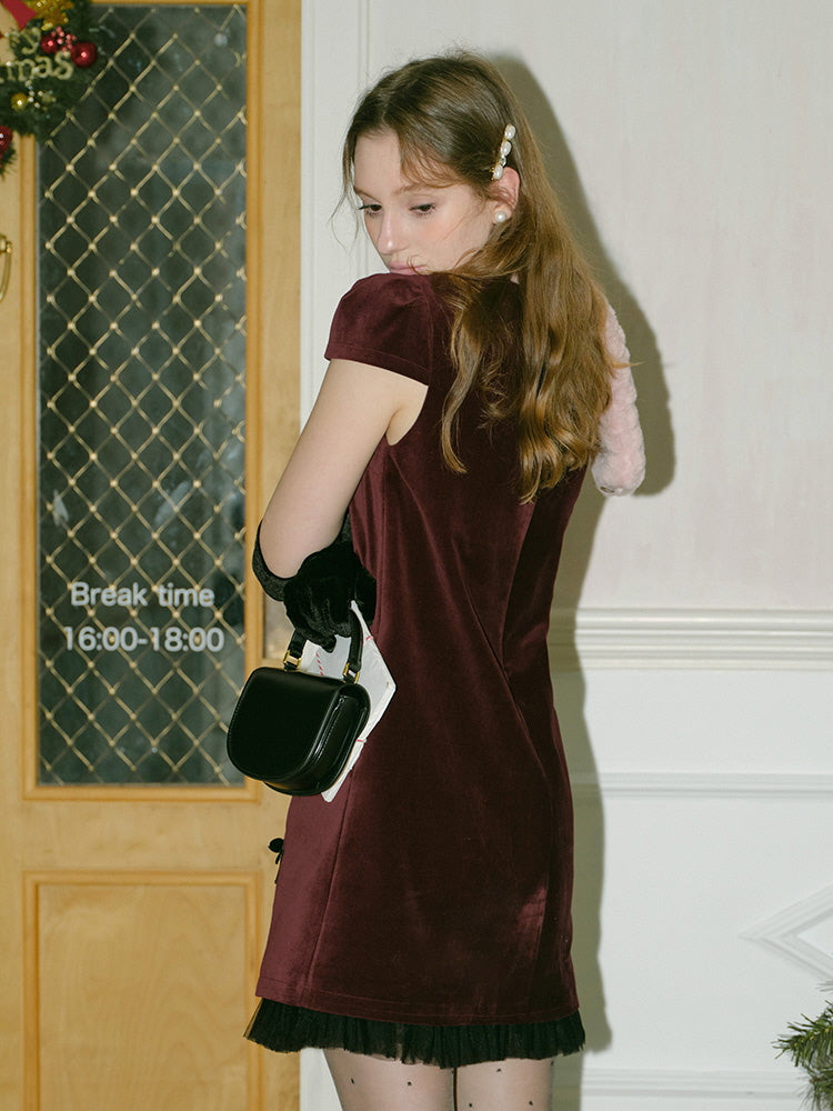 Burgundy Velvet Mini Dress