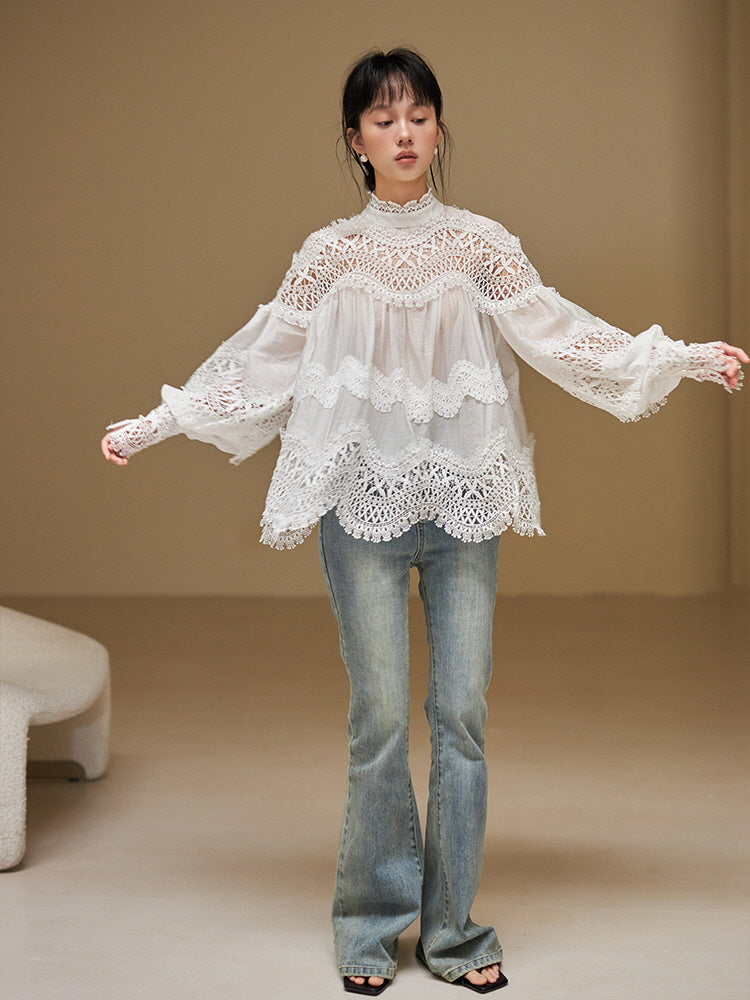 Victorian-Inspired White Lace Blouse