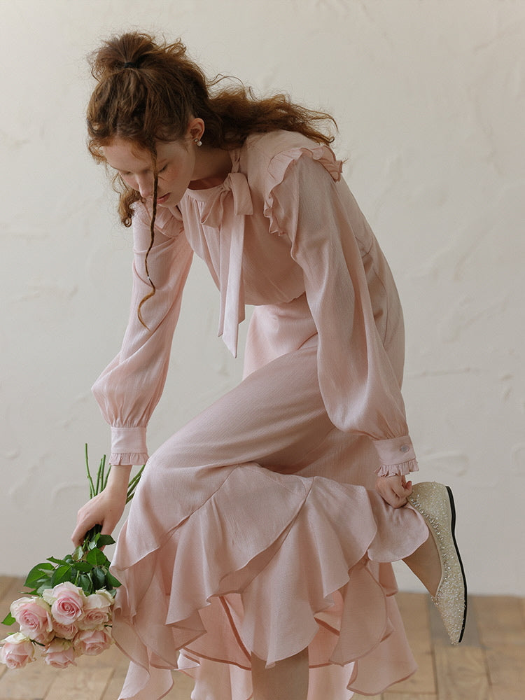 Blush Petal Ruffle Long Dress