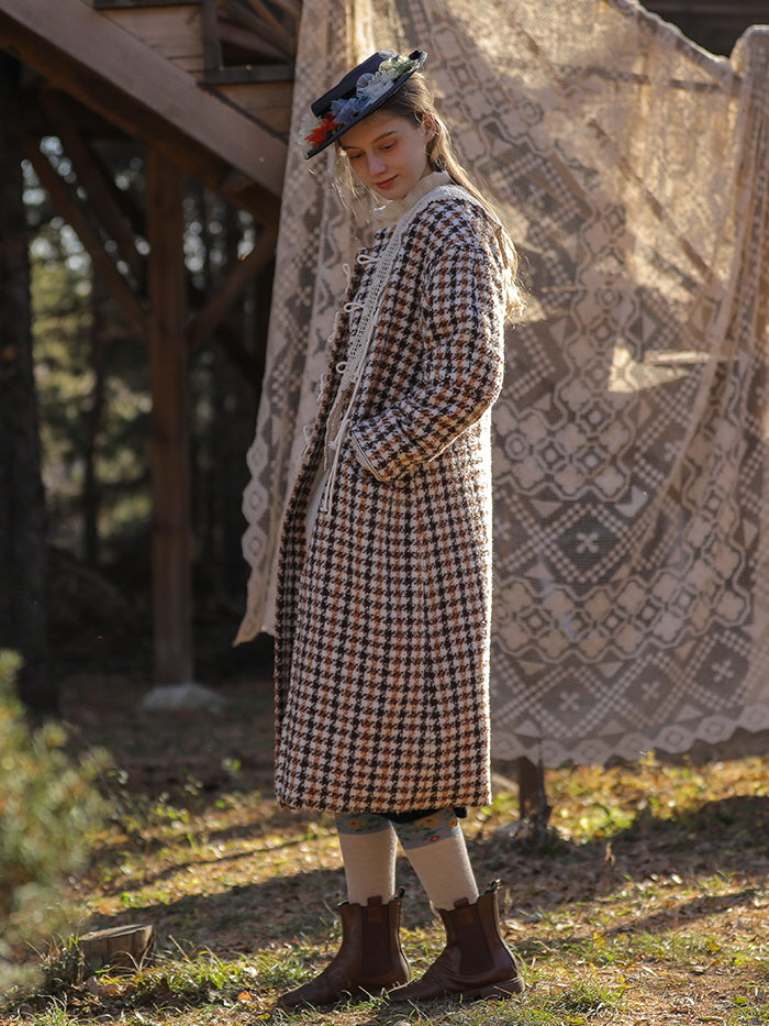 Vintage Houndstooth Lace Trim Coat