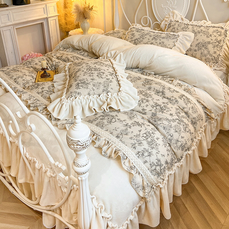 French Toile Velvet Bedding Set