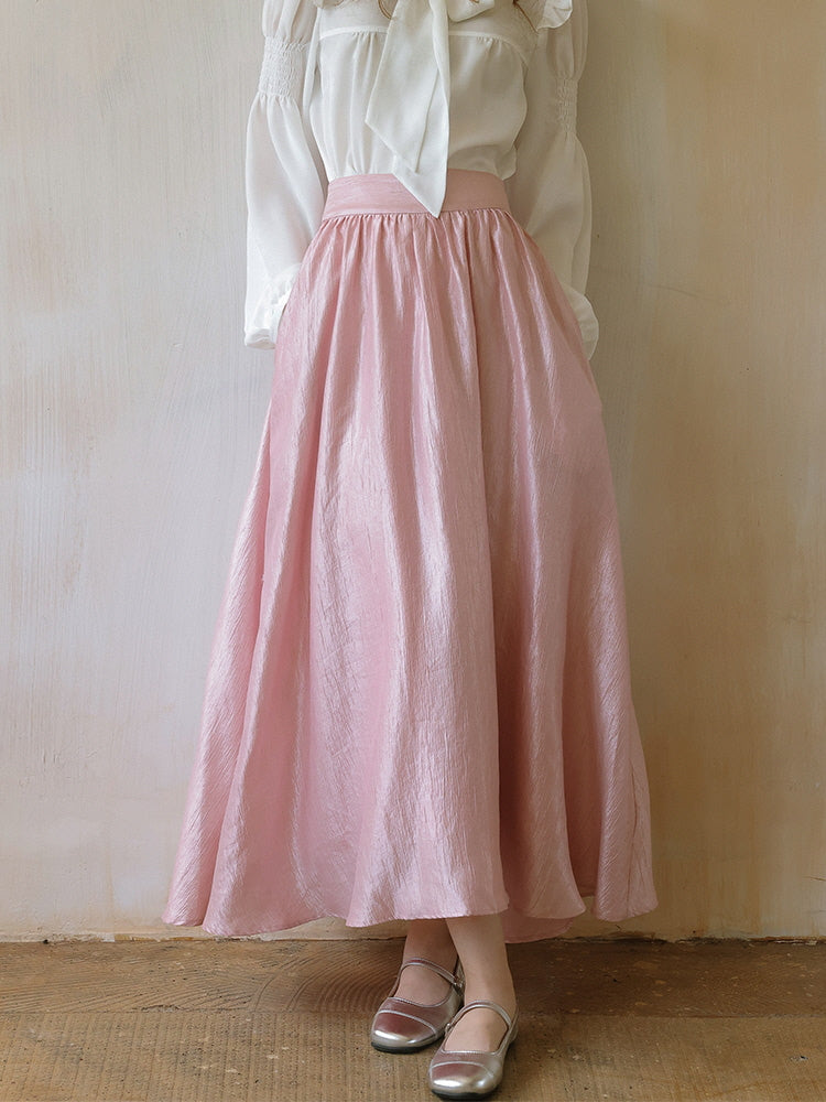 Delicate Pink Satin A-Line Skirt