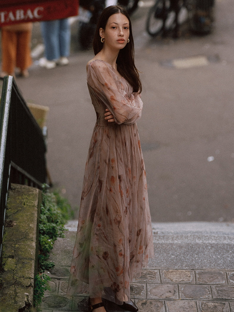 Dusky Floral Dream Puff Sleeve Dress