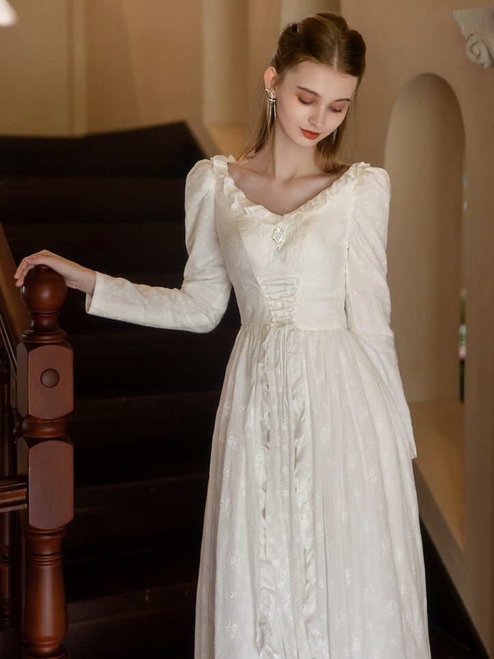 Princess Lace Vintage White Long Dress