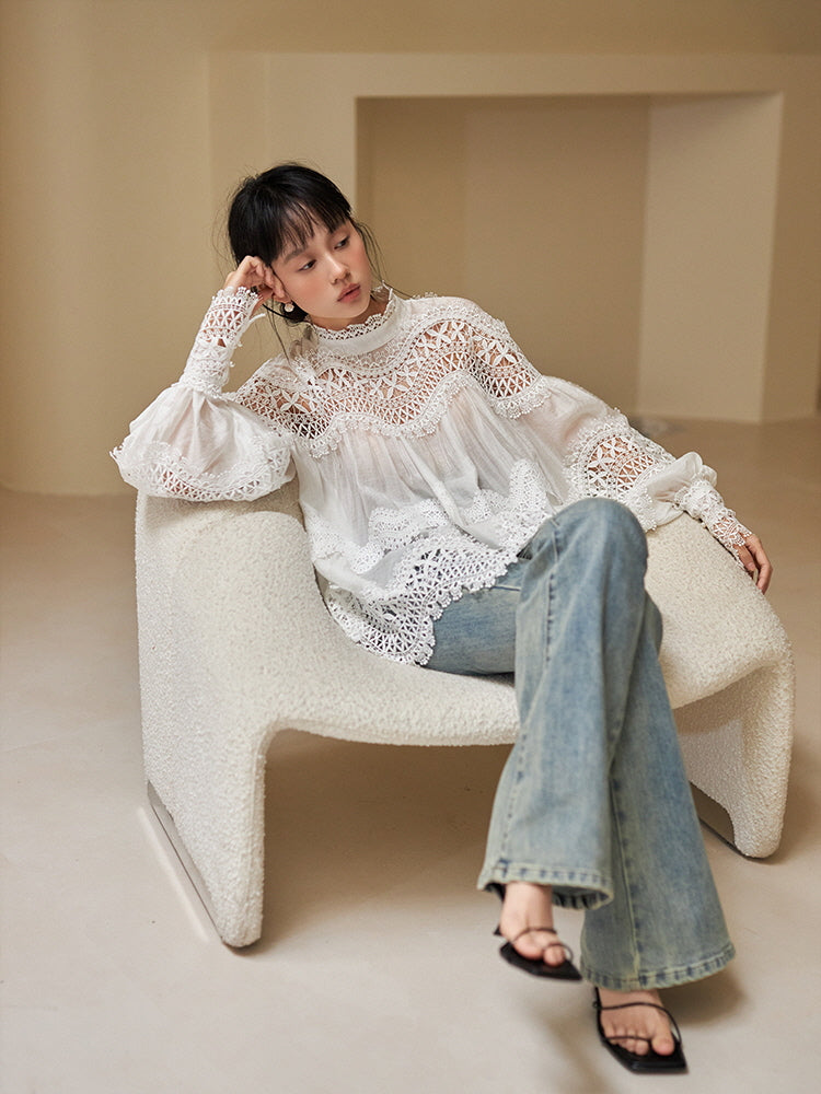 Victorian-Inspired White Lace Blouse