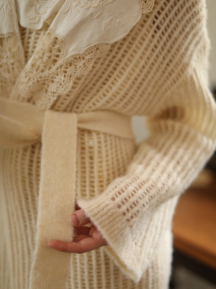 Lace Collar Vintage Wool Blend Cardigan