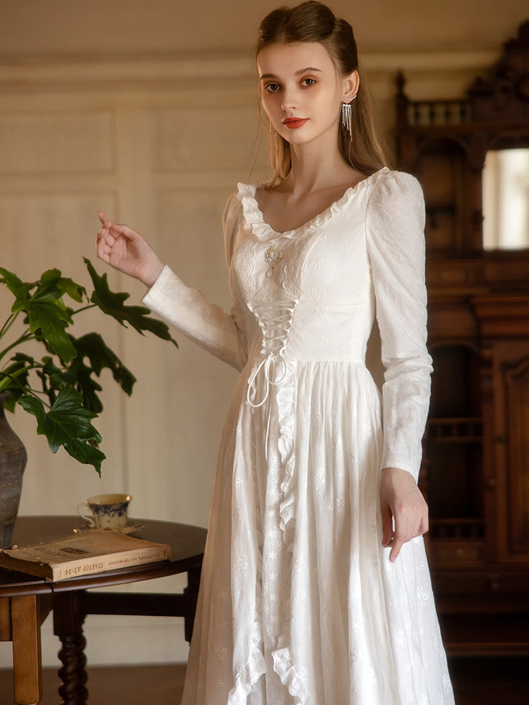 Princess Lace Vintage White Long Dress