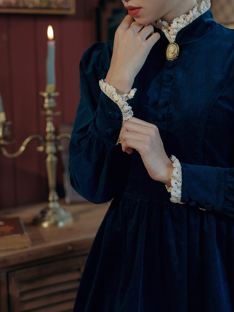 Navy Velvet Victorian Dress