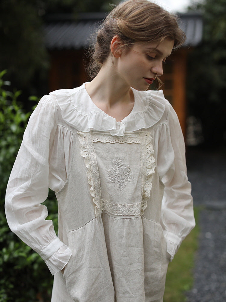 Lace Trim Vintage Linen Apron Dress