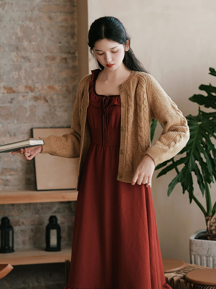 Maple Red Vintage Ruffled Dress