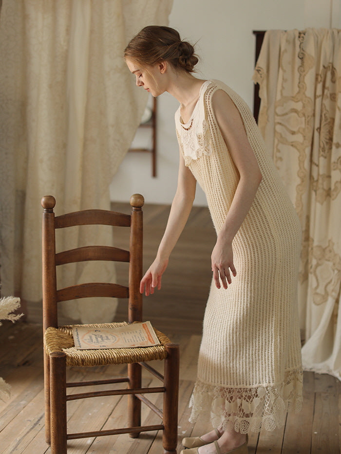 Vintage Lace Cream Knit Dress