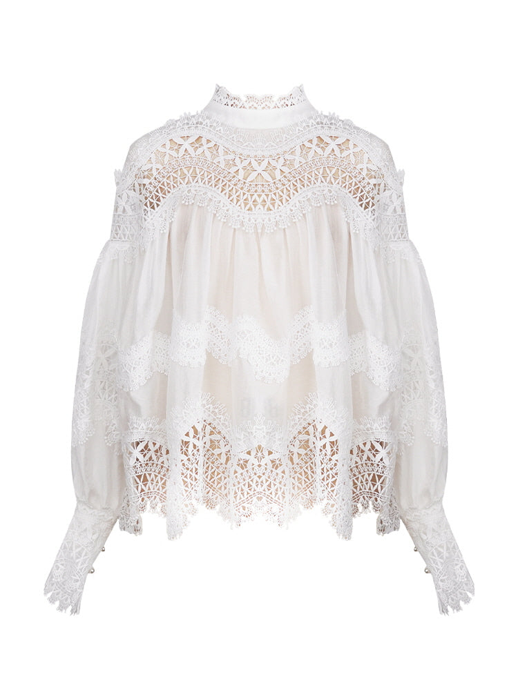 Victorian-Inspired White Lace Blouse