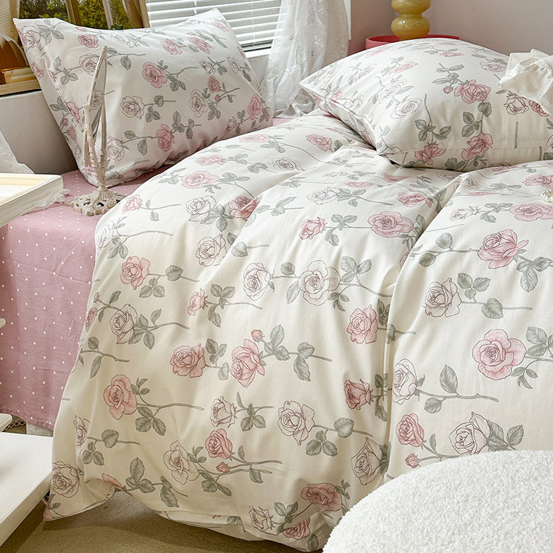 Retro Style Pink Rose Bedding Set