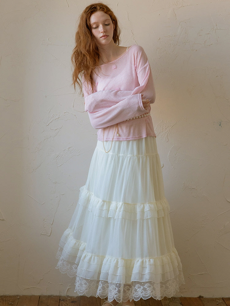 Fairy Lace Trim Layered White Skirt