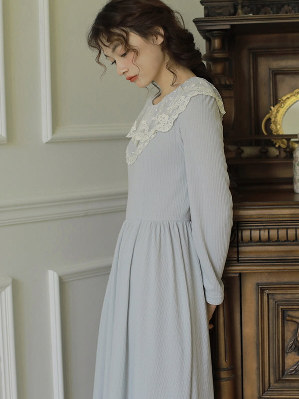 Powder Blue Lace Collar Knit Dress