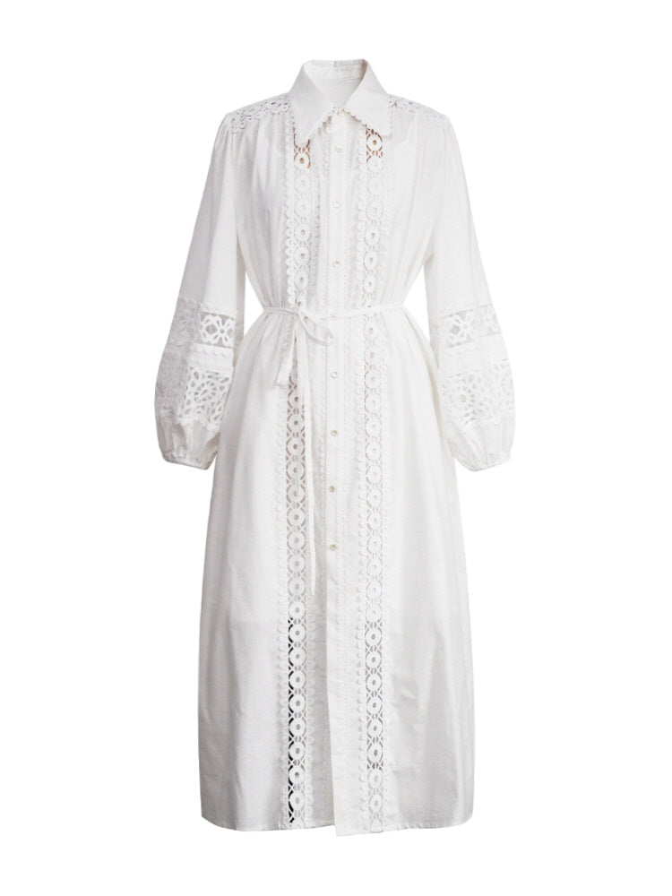 Ethereal Lace-Trimmed Cotton Ramie Dress