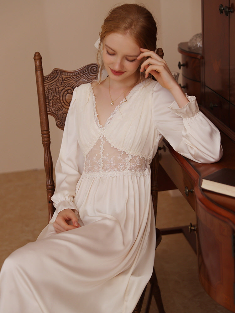 Ethereal Elegance White Lace Nightgown