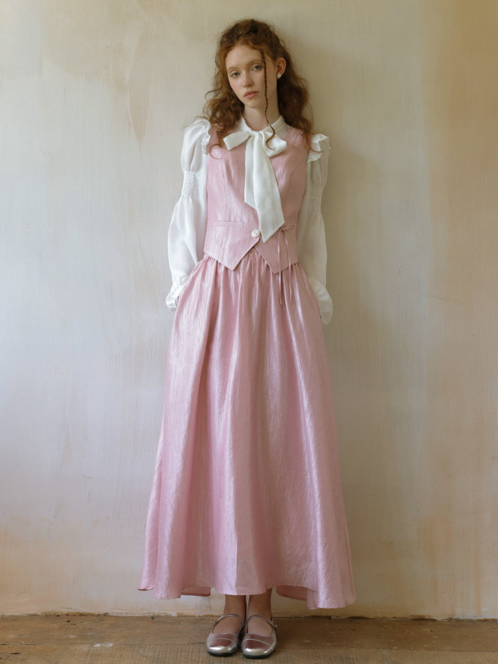 Soft Pink Satin Buttoned Vest