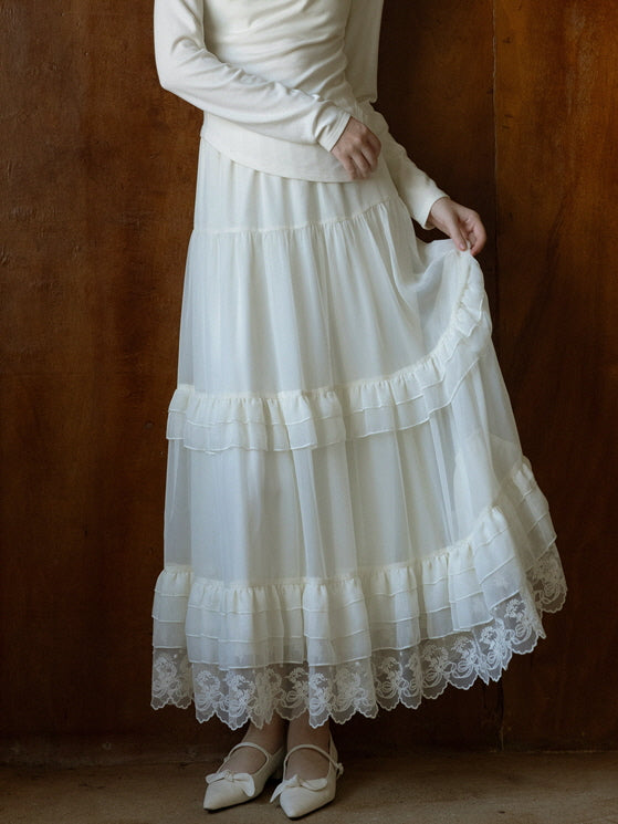 Fairy Lace Trim Layered White Skirt